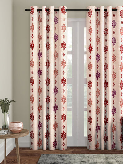 Romee Beige Ethnic Motifs Patterned Set of 1 Door Curtains