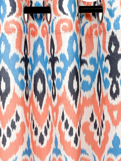 Romee Blue & Orange Ethnic Motifs Patterned Set of 1 Door Curtains