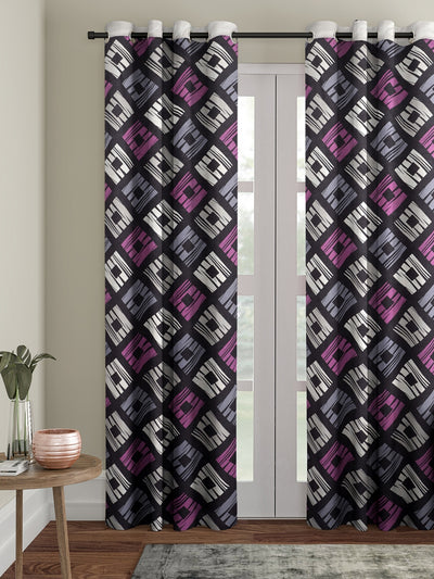 Romee Black Geometric Patterned Set of 1 Door Curtains