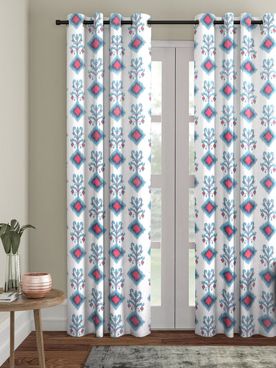 Romee Off White & Teal Green Ethnic Motifs Patterned Set of 1 Door Curtains