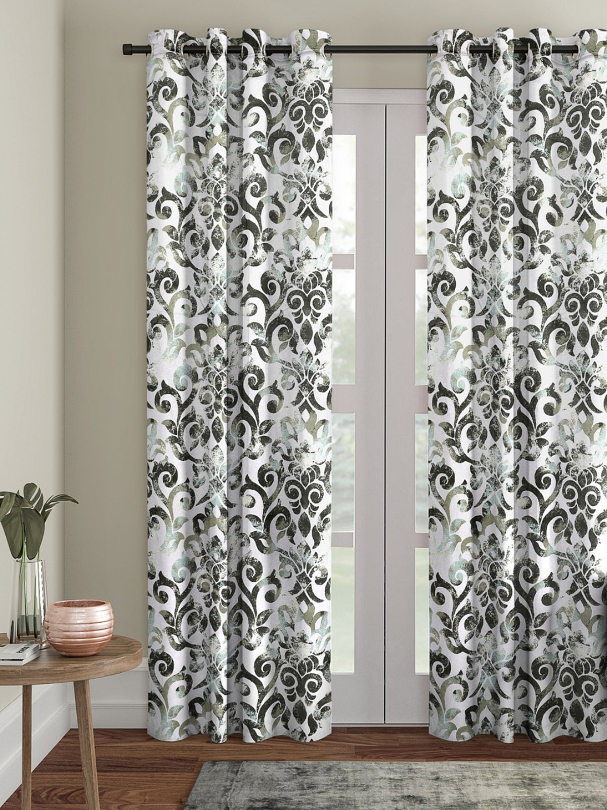 Romee Silver & Green Ethnic Motifs Patterned Set of 1 Door Curtains