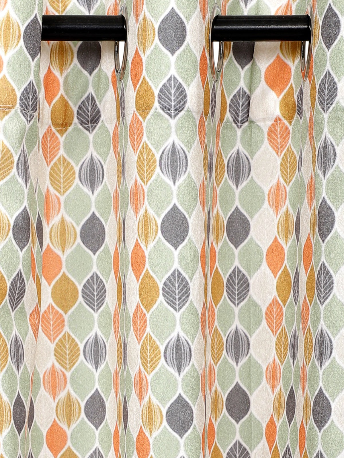 Romee Green & Orange Geometric Patterned Set of 1 Door Curtains