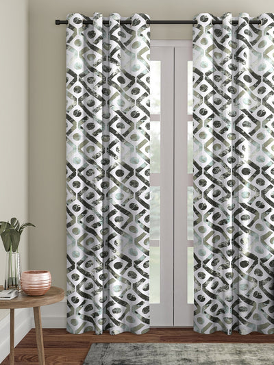 Romee Silver & Green Geometric Patterned Set of 1 Door Curtains