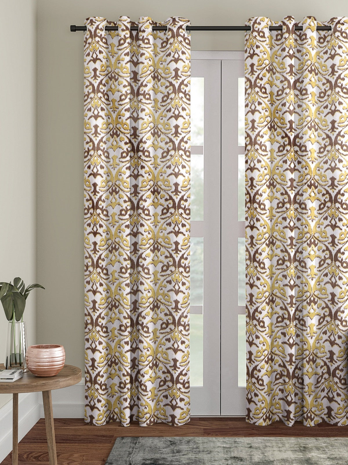 Romee Yellow & Off White Ethnic Motifs Patterned Set of 1 Door Curtains