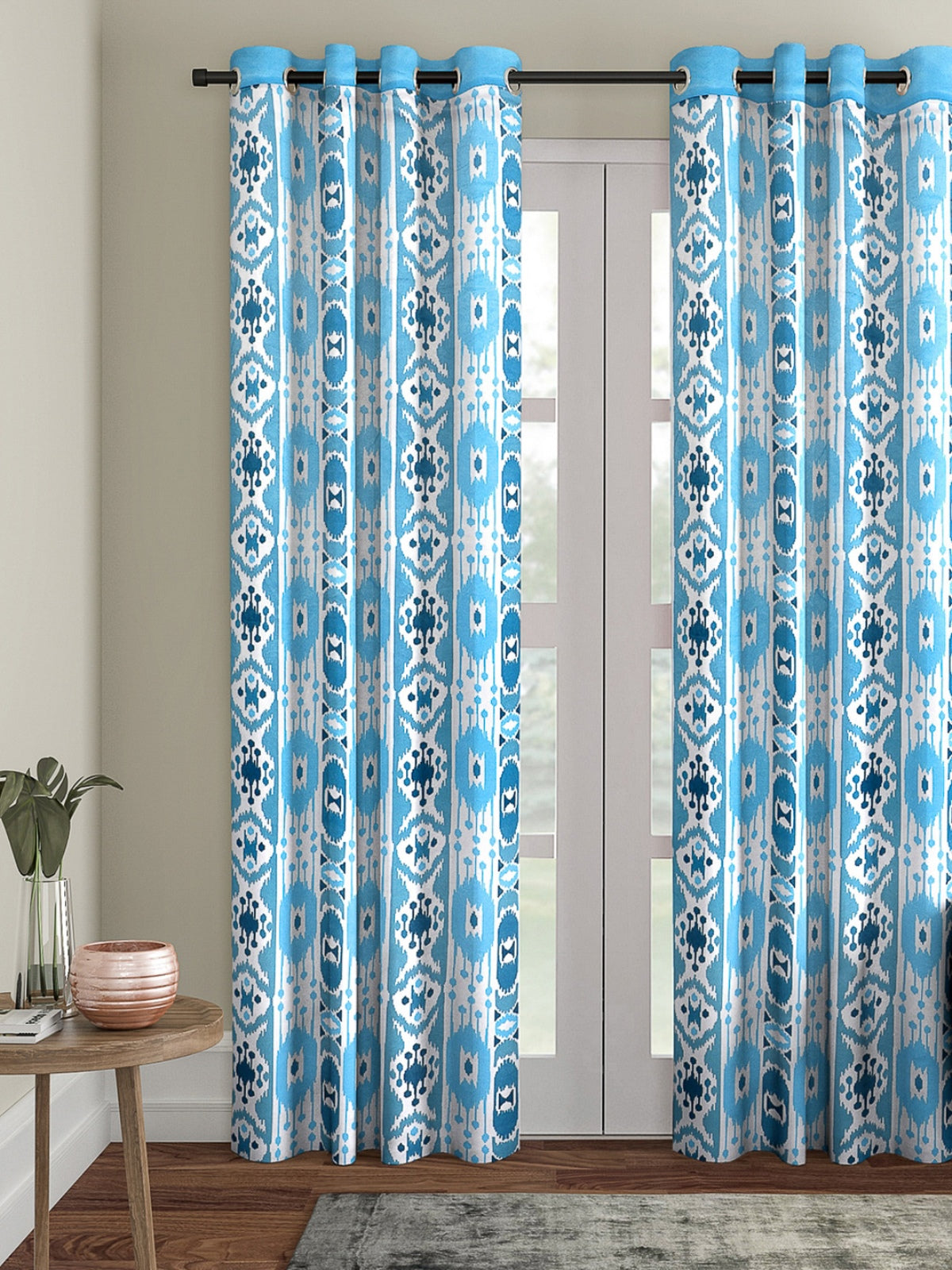 Romee Blue & Off White Ethnic Motifs Patterned Set of 1 Door Curtains