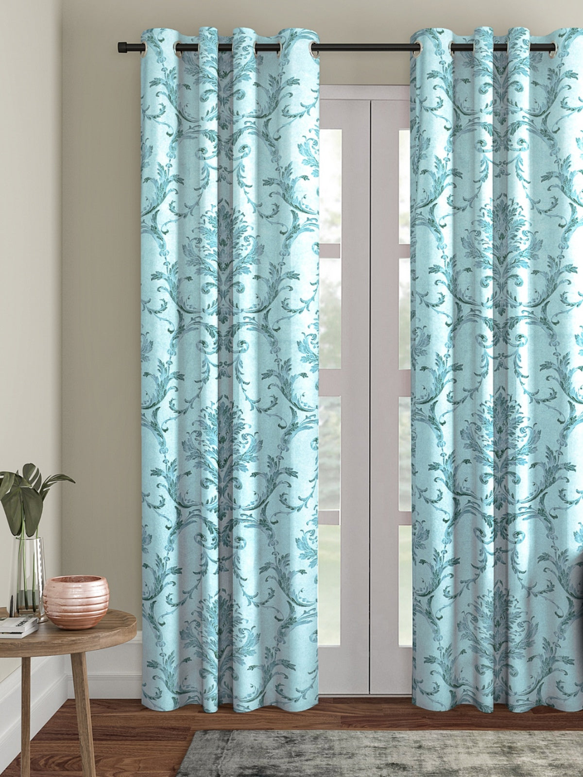 Romee Aqua Blue Ethnic Motifs Patterned Set of 1 Door Curtains