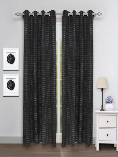 Romee Black Striped Patterned Set of 2 Door Curtains