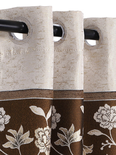 Romee Cream & Brown Floral Patterned Set of 2 Door Curtains
