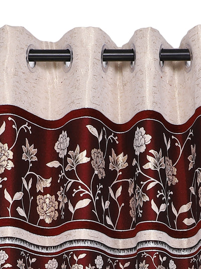 Romee Cream & Maroon Floral Patterned Set of 2 Door Curtains