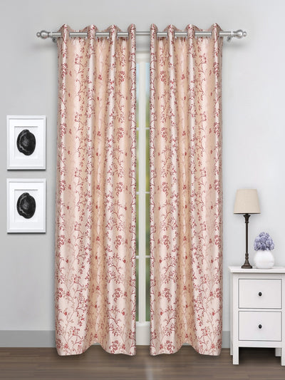 Romee Peach & Maroon Floral Patterned Set of 2 Door Curtains