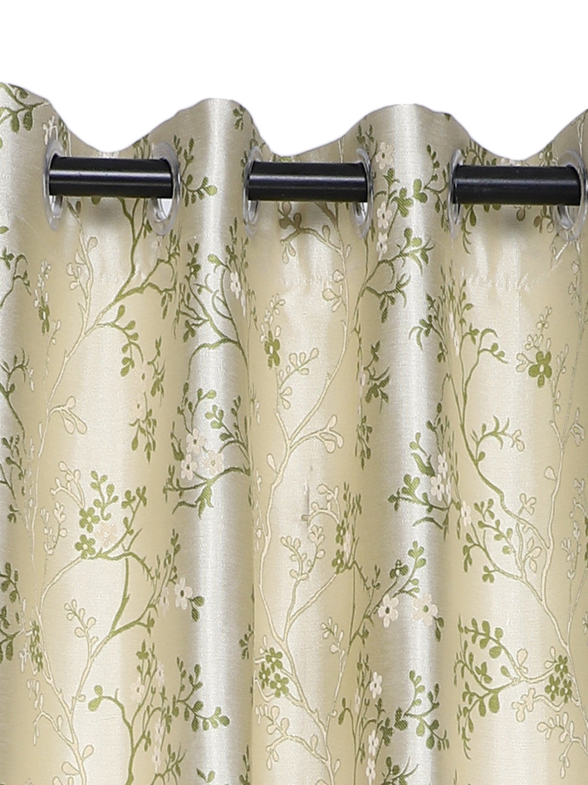 Romee Cream & Green Floral Patterned Set of 2 Door Curtains