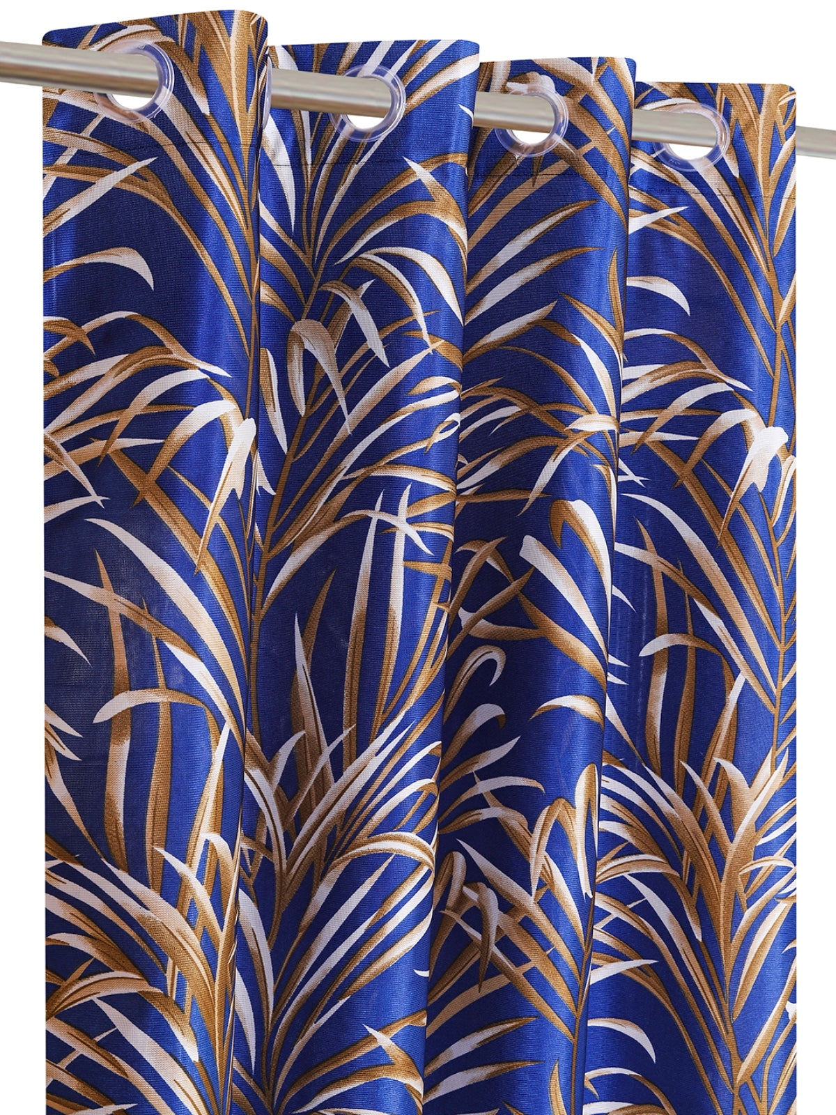Romee Royal Blue Leafy Patterned Set of 2 Window Curtains