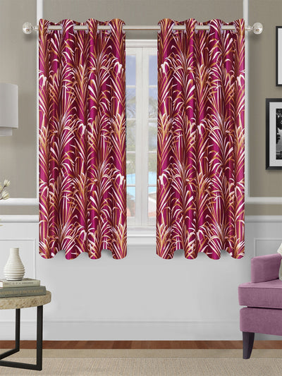 Romee Maroon Leafy Patterned Set of 2 Window Curtains