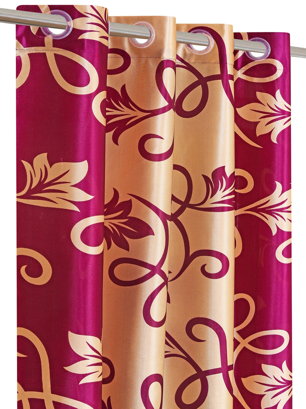 Romee Gold & Purple Floral Patterned Set of 2 Window Curtains