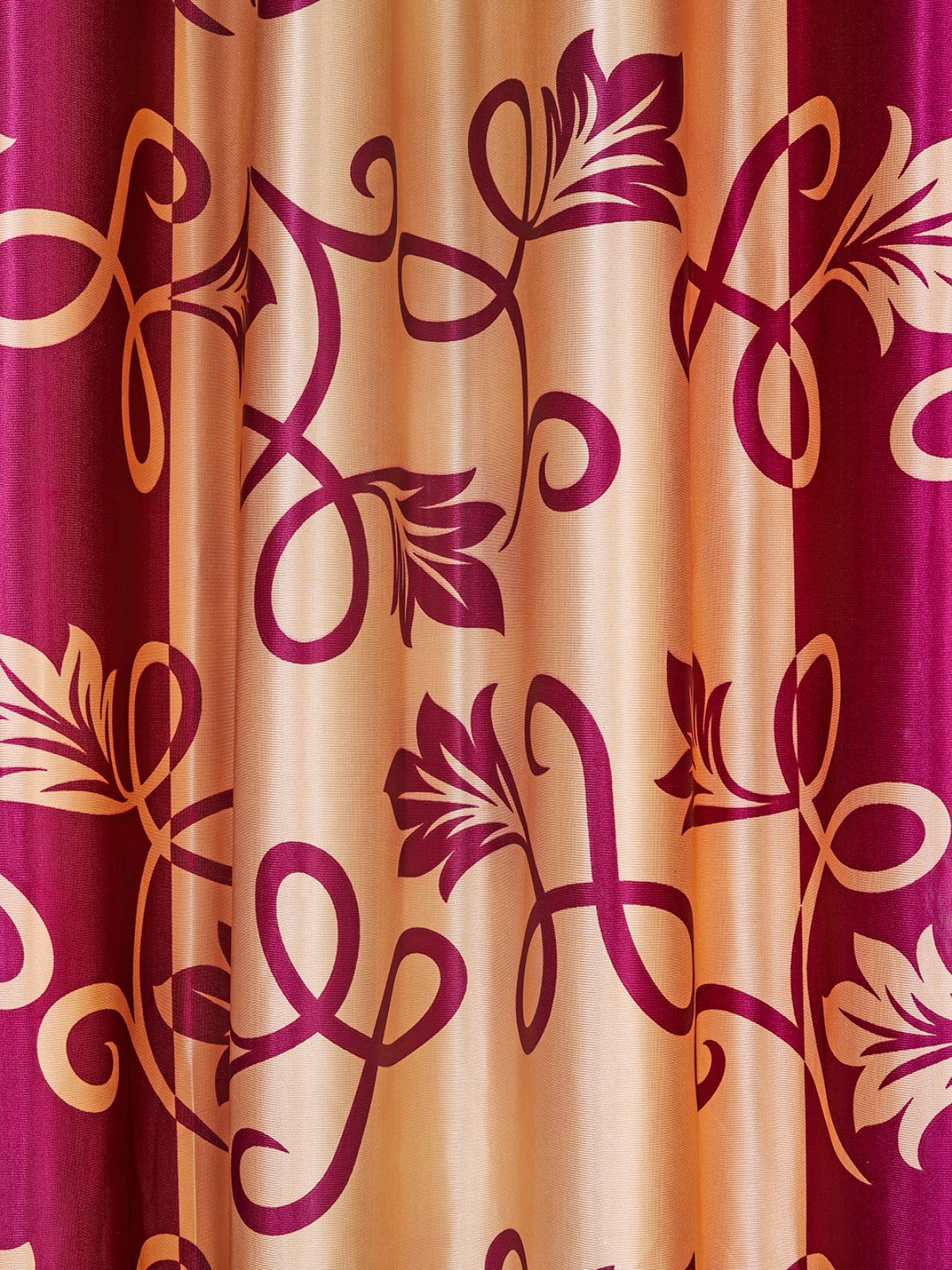 Romee Gold & Purple Floral Patterned Set of 2 Window Curtains