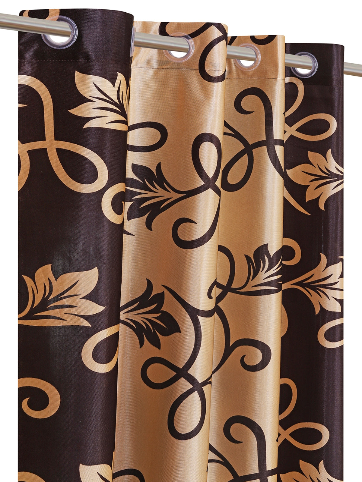 Romee Gold & Brown Floral Patterned Set of 2 Window Curtains