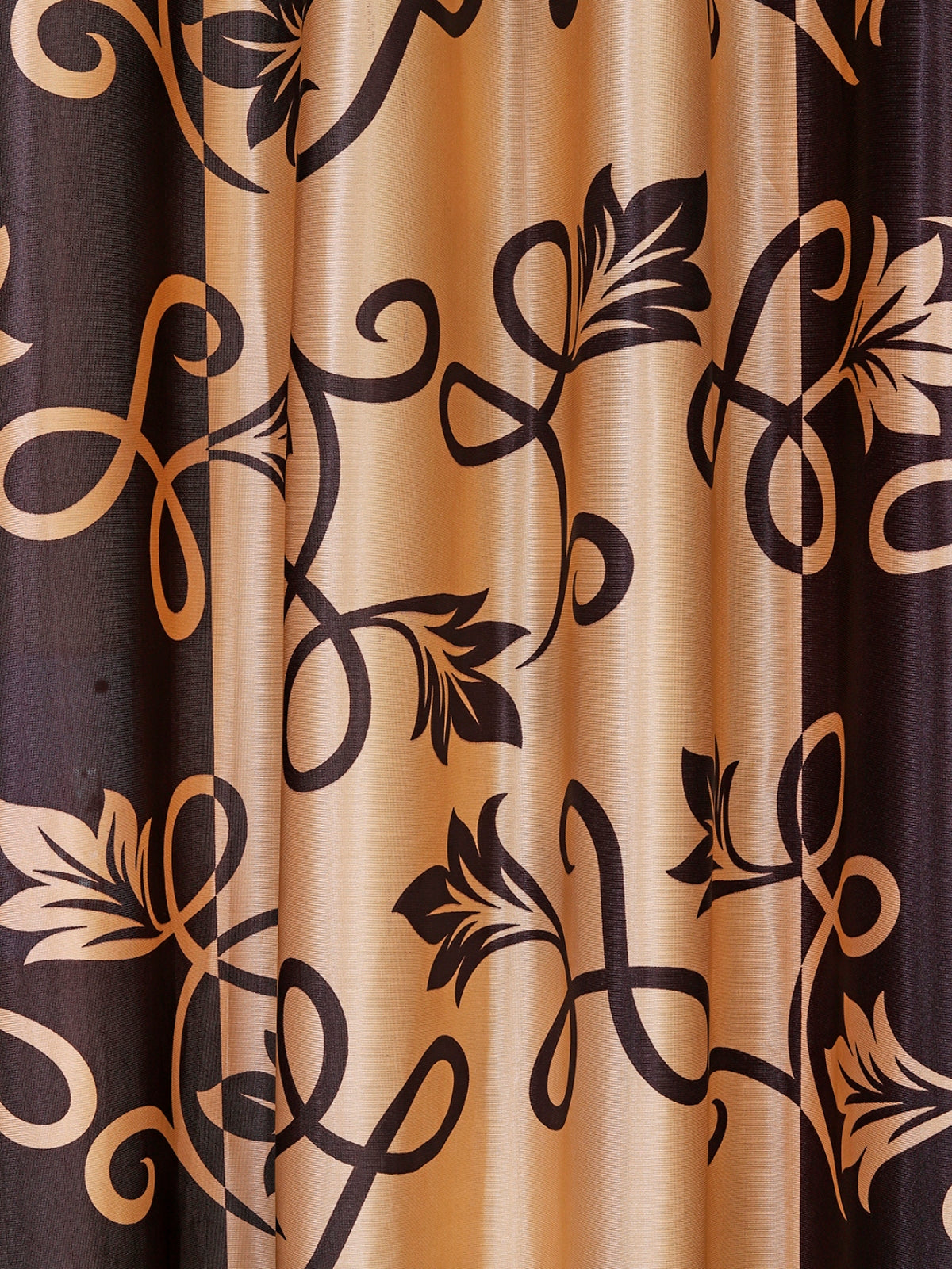Romee Gold & Brown Floral Patterned Set of 2 Window Curtains