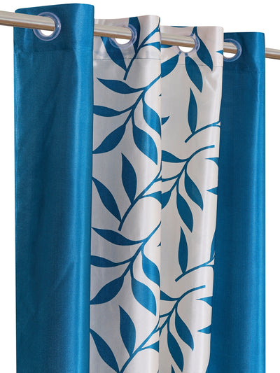 Romee Blue & White Leafy Patterned Set of 2 Window Curtains