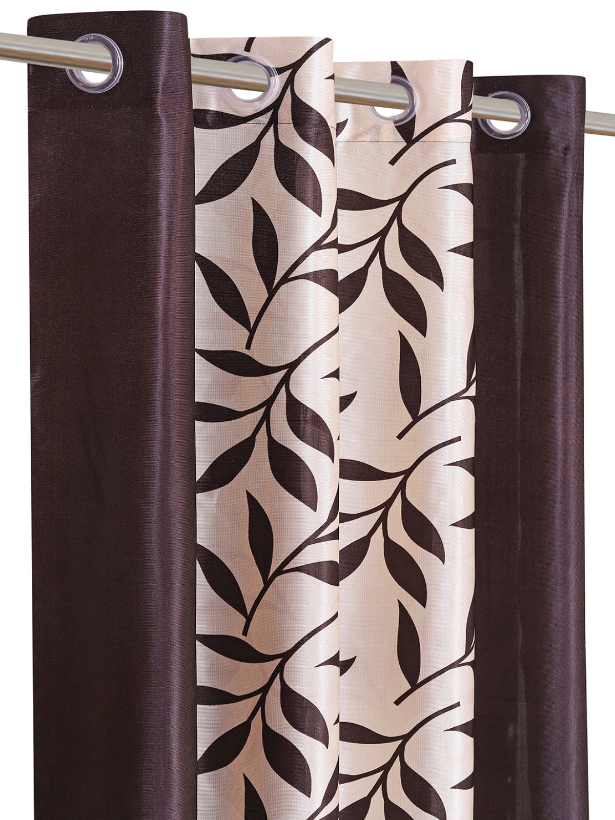 Romee Brown & Cream Leafy Patterned Set of 2 Window Curtains
