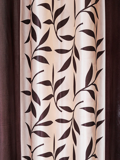 Romee Brown & Cream Leafy Patterned Set of 2 Window Curtains