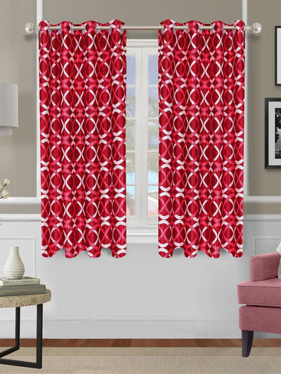 Romee Maroon Geometric Patterned Set of 2 Window Curtains