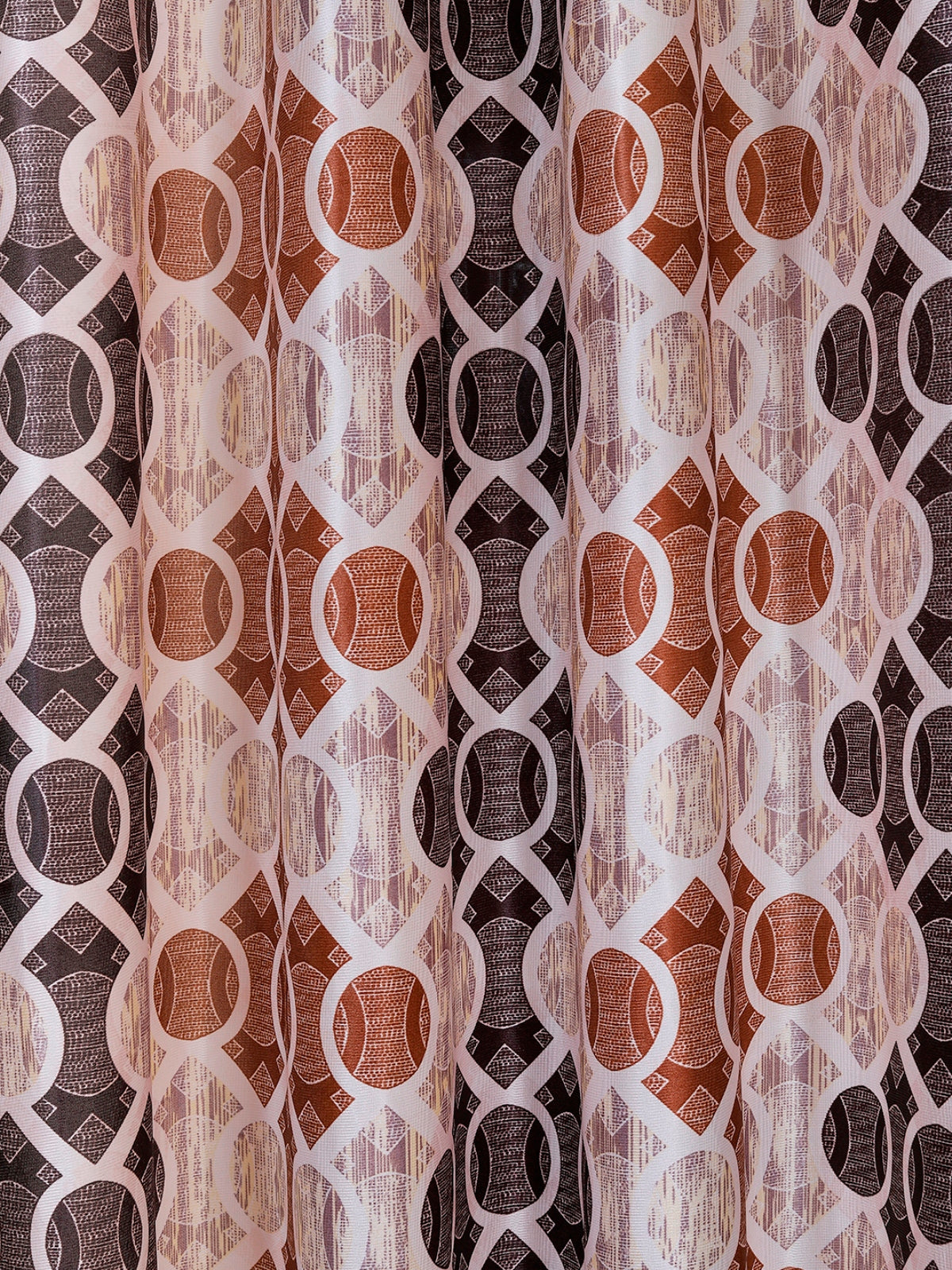 Romee Beige & Brown Geometric Patterned Set of 2 Window Curtains