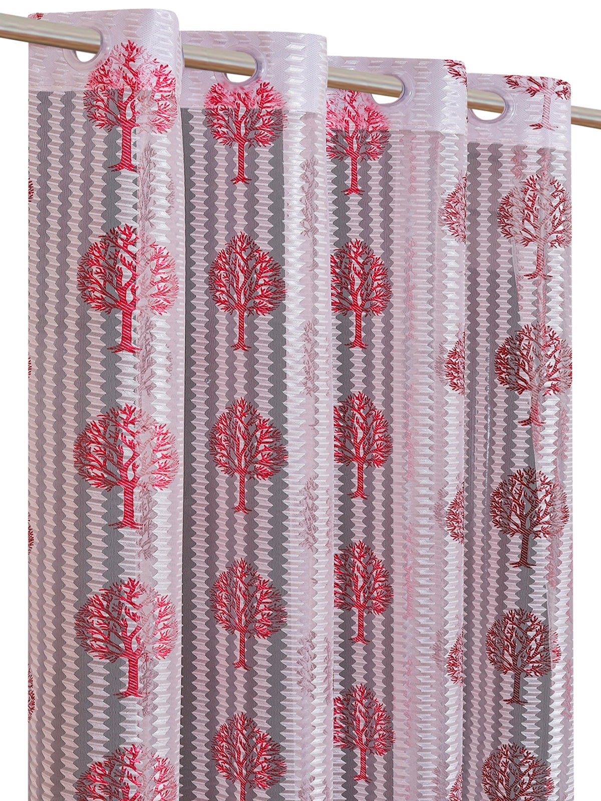 Romee Maroon & Off White Floral Patterned Set of 2 Window Curtains