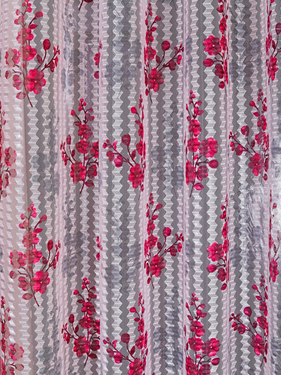 Romee Maroon & Grey Floral Patterned Set of 2 Window Curtains