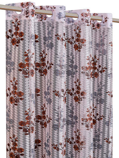 Romee Brown & Grey Floral Patterned Set of 2 Window Curtains