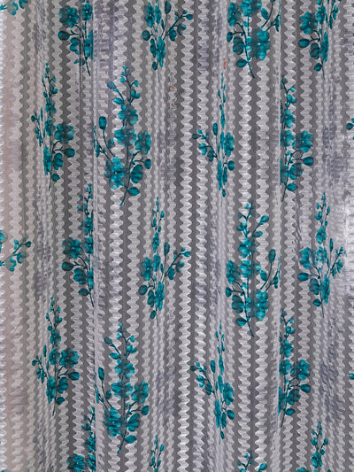 Romee Turquoise & Grey Floral Patterned Set of 2 Window Curtains