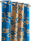 Romee Gold & Blue Floral Patterned Set of 2 Door Curtains