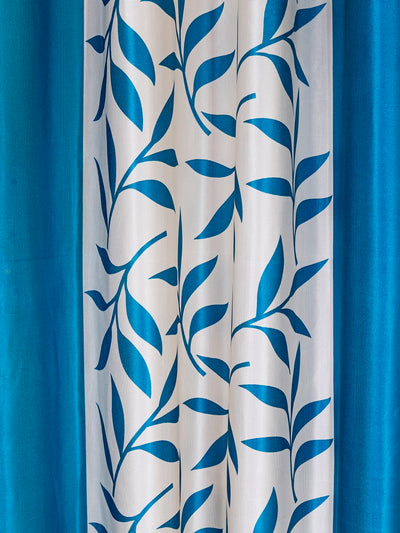 Romee Blue & White Leafy Patterned Set of 2 Door Curtains
