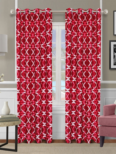 Romee Maroon Geometric Patterned Set of 2 Door Curtains