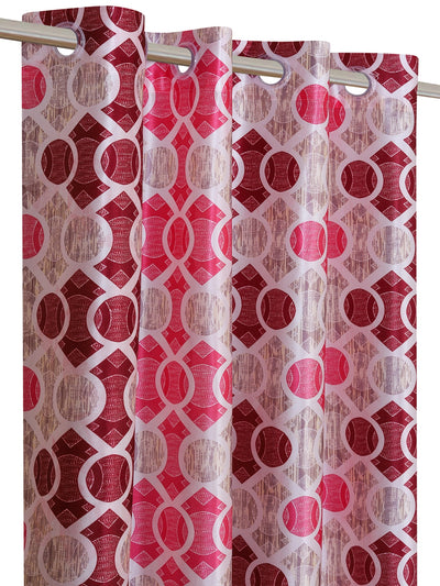 Romee Beige & Pink Geometric Patterned Set of 2 Door Curtains