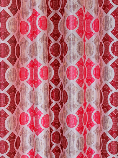 Romee Beige & Pink Geometric Patterned Set of 2 Door Curtains