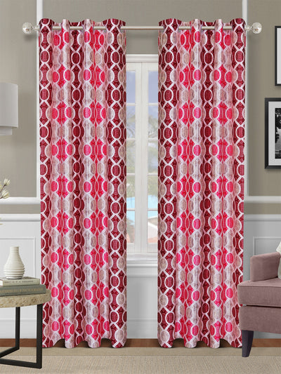 Romee Beige & Pink Geometric Patterned Set of 2 Door Curtains