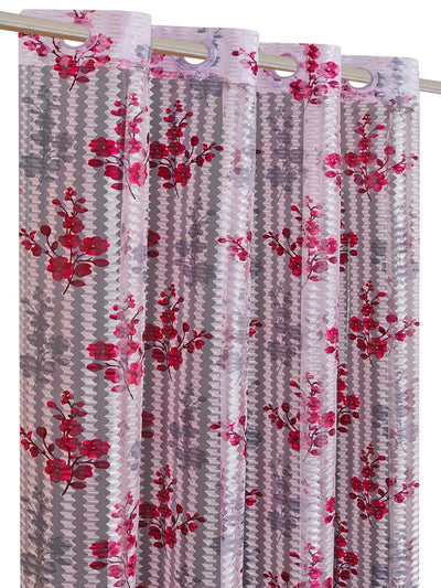 Romee Maroon & Grey Floral Patterned Set of 2 Door Curtains