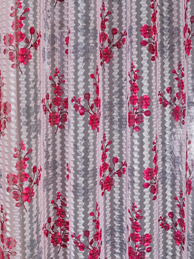 Romee Maroon & Grey Floral Patterned Set of 2 Door Curtains