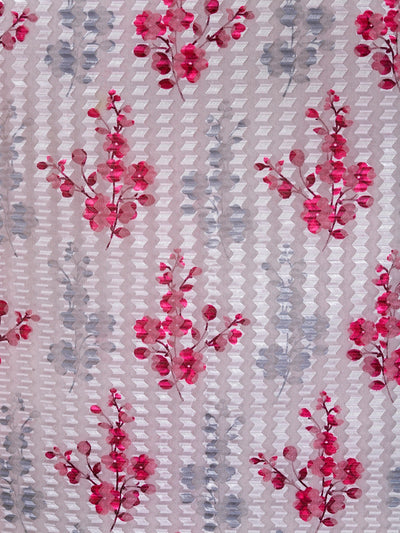 Romee Maroon & Grey Floral Patterned Set of 2 Door Curtains