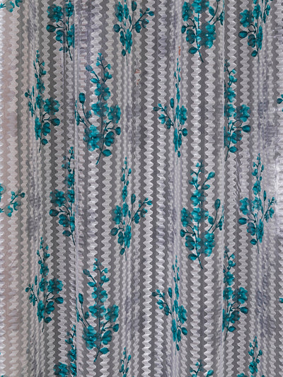 Romee Turquoise & Grey Floral Patterned Set of 2 Door Curtains