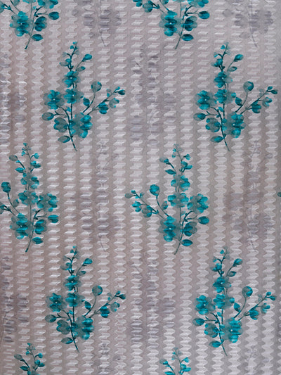 Romee Turquoise & Grey Floral Patterned Set of 2 Door Curtains