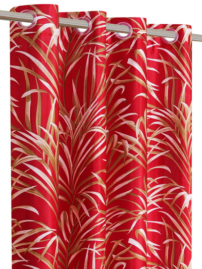 Romee Red Leafy Patterned Set of 2 Long Door Curtains