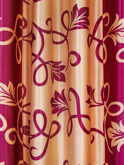 Romee Gold & Purple Floral Patterned Set of 2 Long Door Curtains