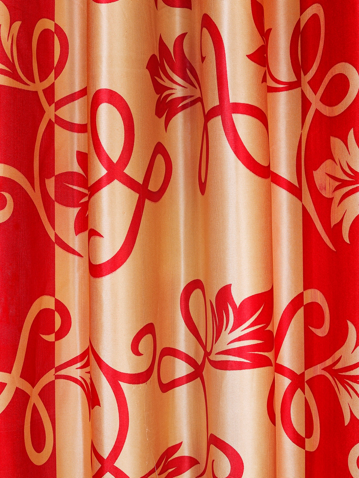Romee Gold & Red Floral Patterned Set of 2 Long Door Curtains