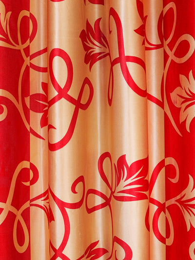 Romee Gold & Red Floral Patterned Set of 2 Long Door Curtains