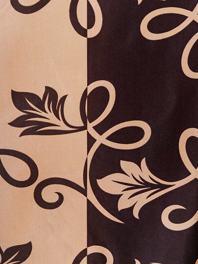 Romee Gold & Brown Floral Patterned Set of 2 Long Door Curtains
