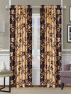 Romee Gold & Brown Floral Patterned Set of 2 Long Door Curtains