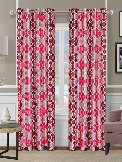 Romee Beige & Pink Geometric Patterned Set of 2 Long Door Curtains