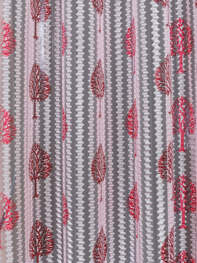 Romee Maroon & Off White Floral Patterned Set of 2 Long Door Curtains