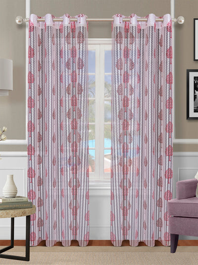 Romee Maroon & Off White Floral Patterned Set of 2 Long Door Curtains